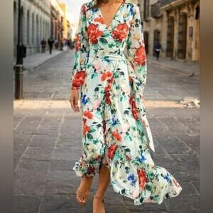 Yumi Kim Marie Maxi Wrap Dress Sz XS Splendor Jade Floral Spring Romantic Party